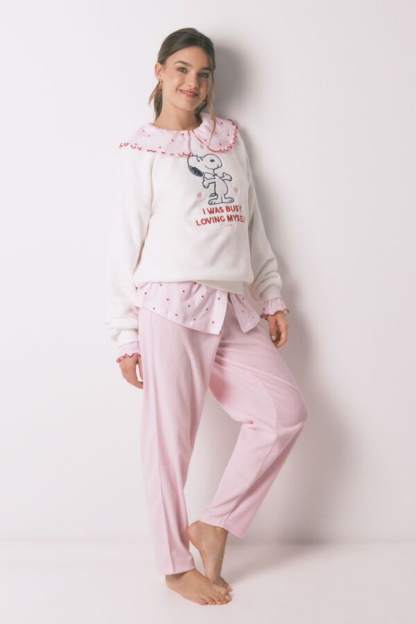 Women'secret Pijama largo polar Snoopy marfil