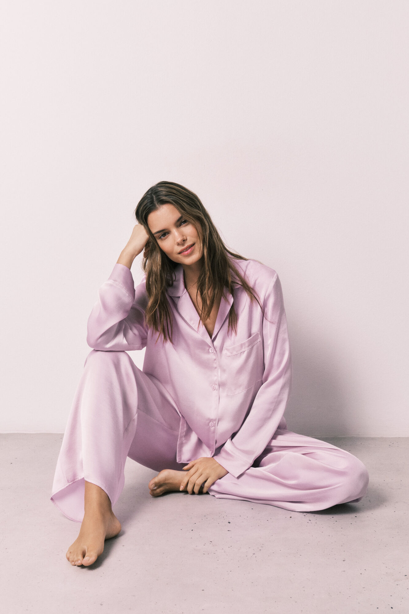 Women'secret Pijama camisero largo sat&eacute;n lila