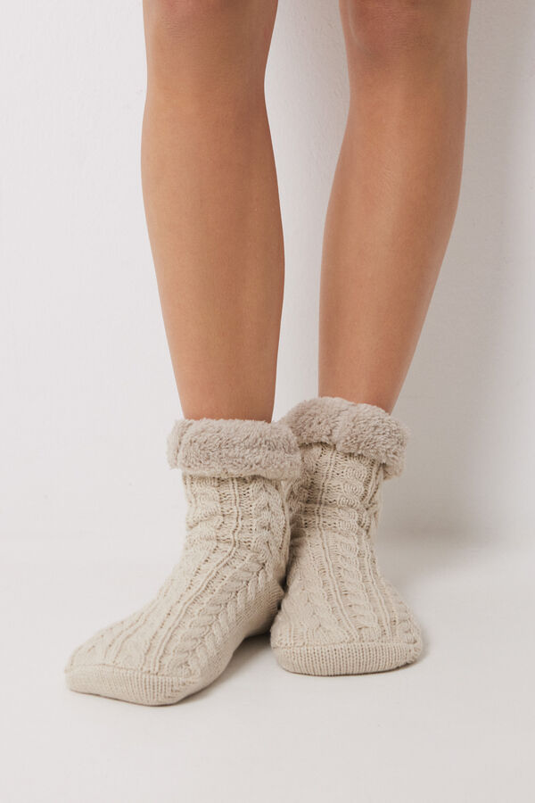 Women'secret Calcetines altos antideslizantes pelo beige nude