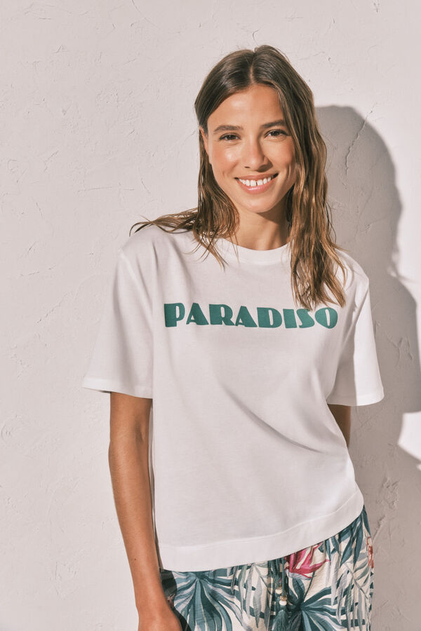 Women'secret T-shirt oversize em algod&atilde;o branco bege