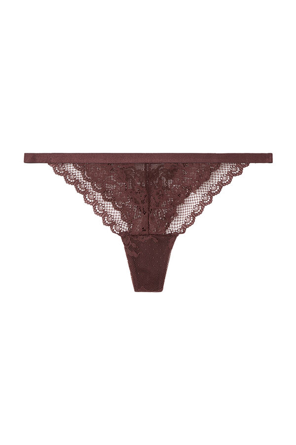 Women'secret Tanga tira encaje granate burdeos