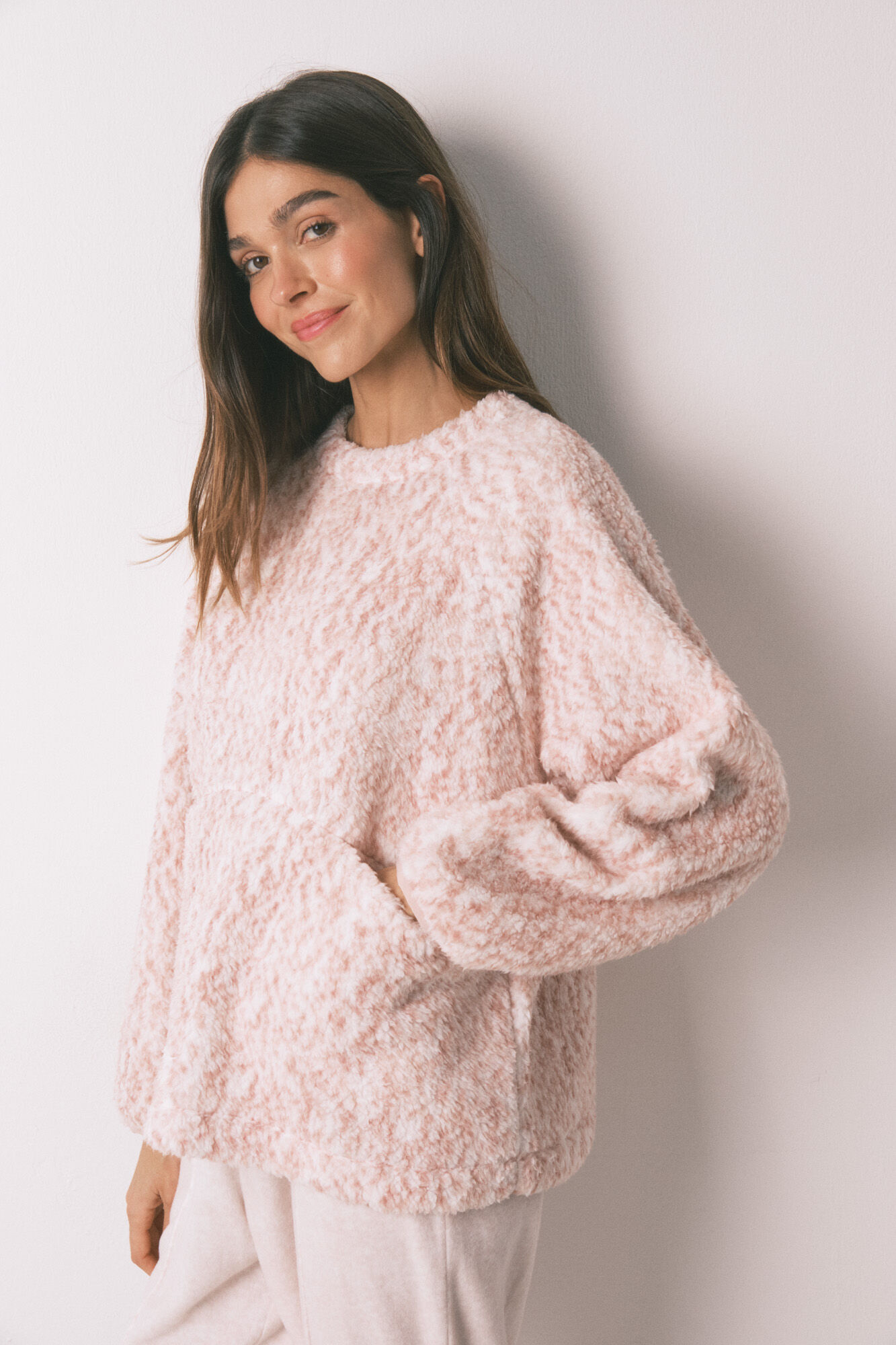 Women'secret Pijama largo borreguito rosa