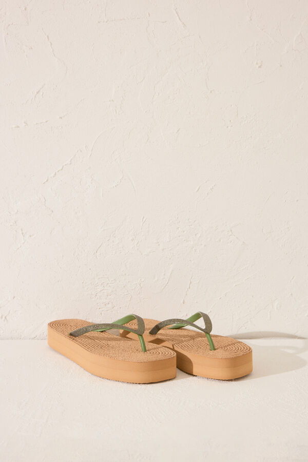 Women'secret Chanclas plataforma efecto rafia  nude