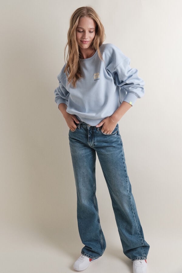 HI&BYE Sweatshirt curto de l&atilde; de algod&atilde;o azul claro azul