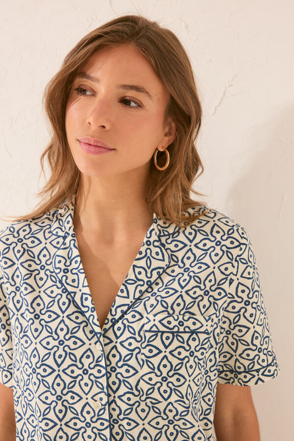 Women'secret Pijama camiseiro estampado com carimbo azul