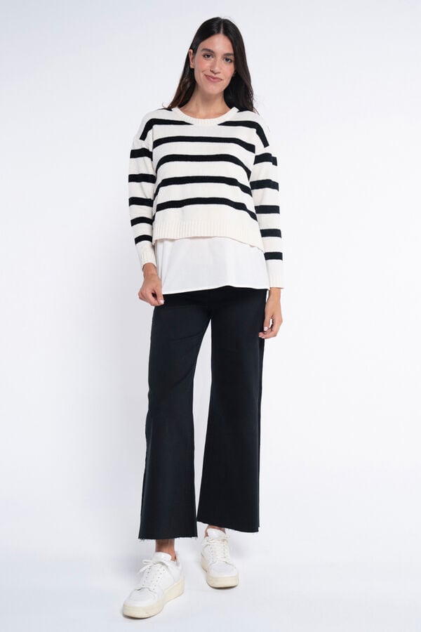 Ohma! Camisola riscas de chenille com blusa branco