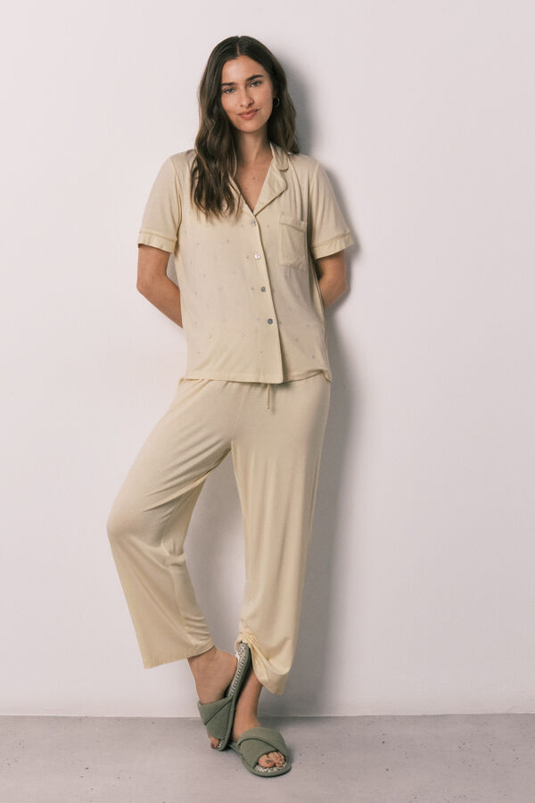 Women'secret Pijama largo camisero amarillo amarillo
