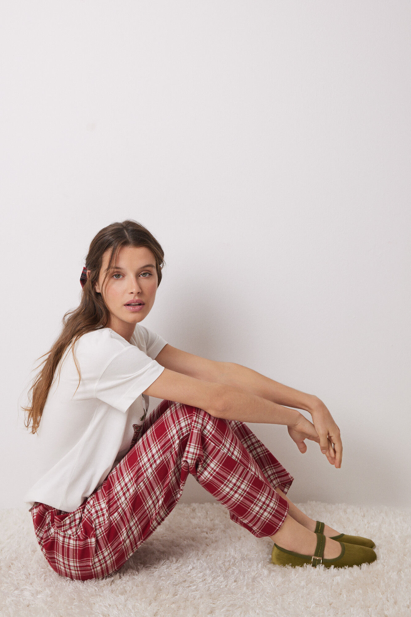 Women'secret Pantal&oacute;n pijama cuadros algod&oacute;n rojo