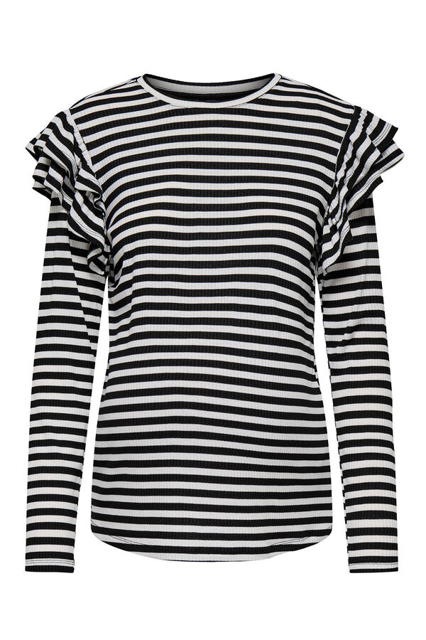 Only Maternity Camiseta rallas premamá manga larga y volantes negro