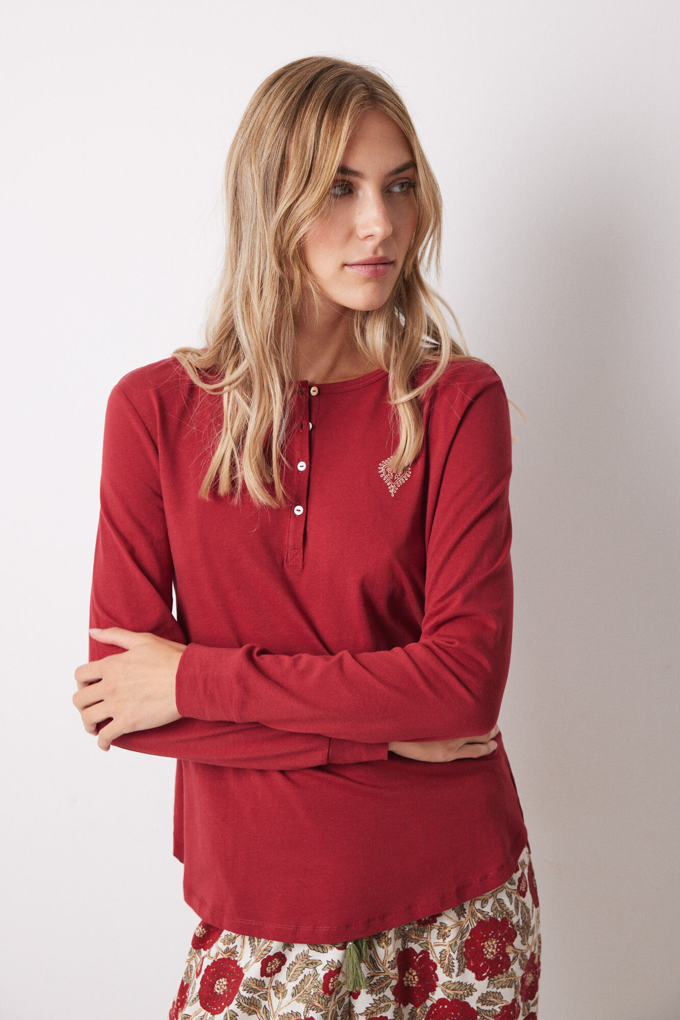Women'secret Camiseta manga larga 100% algod&oacute;n rojo