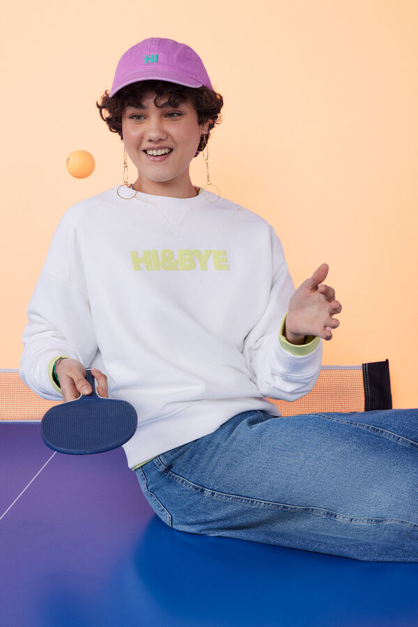 HI&BYE Sudadera felpa beige logo  marfil