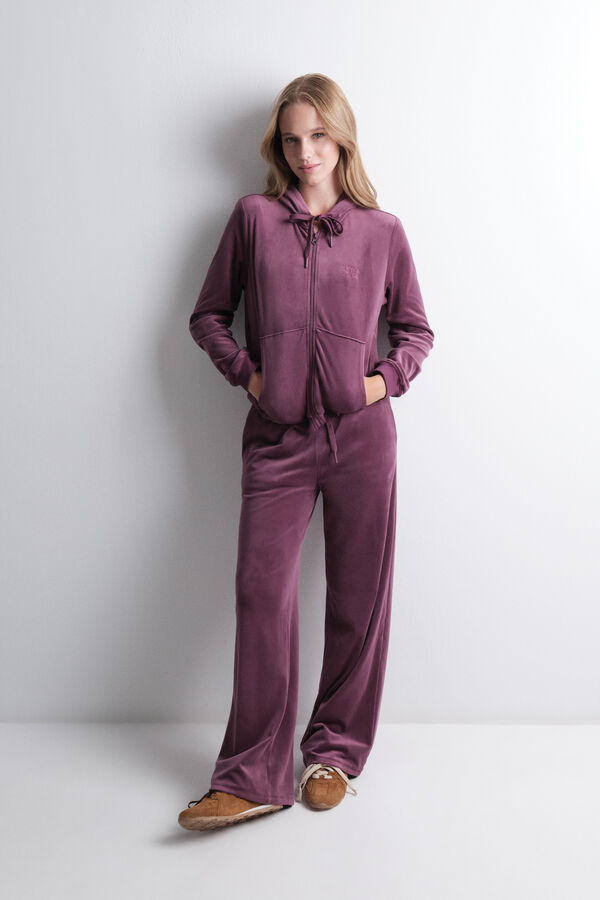 HI&BYE Casaco de veludo com z&iacute;per na fecho-&eacute;clair vinho vermelho