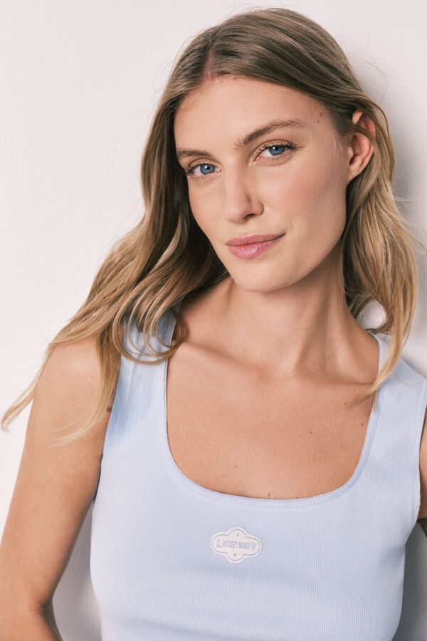 Women'secret Pijama curto em algod&atilde;o azul decote quadrado azul