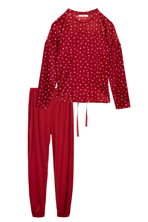 Women'secret Pijama largo terciopelo suave rojo estampado