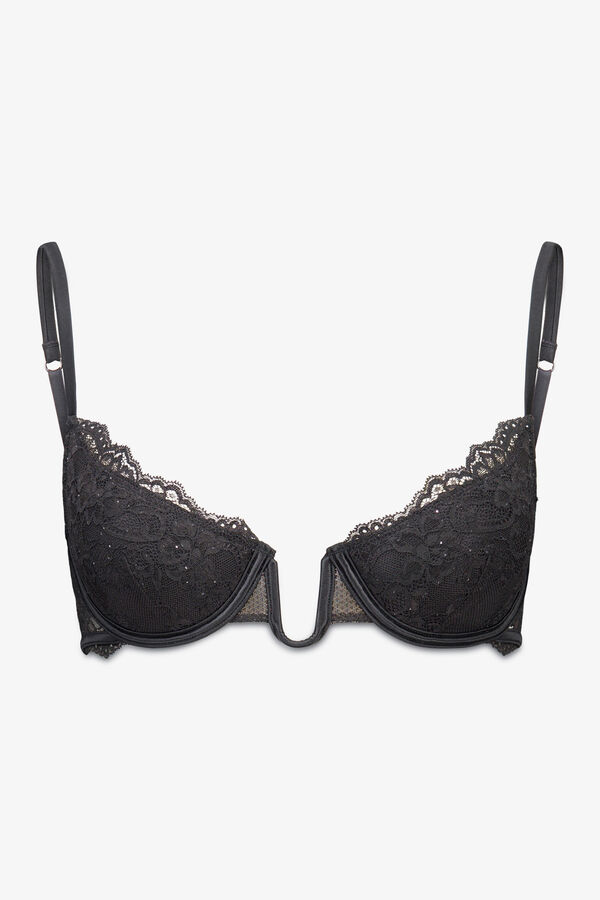 Women'secret Soutien BEAUTIFUL com enchimento de renda preta com brilho preto