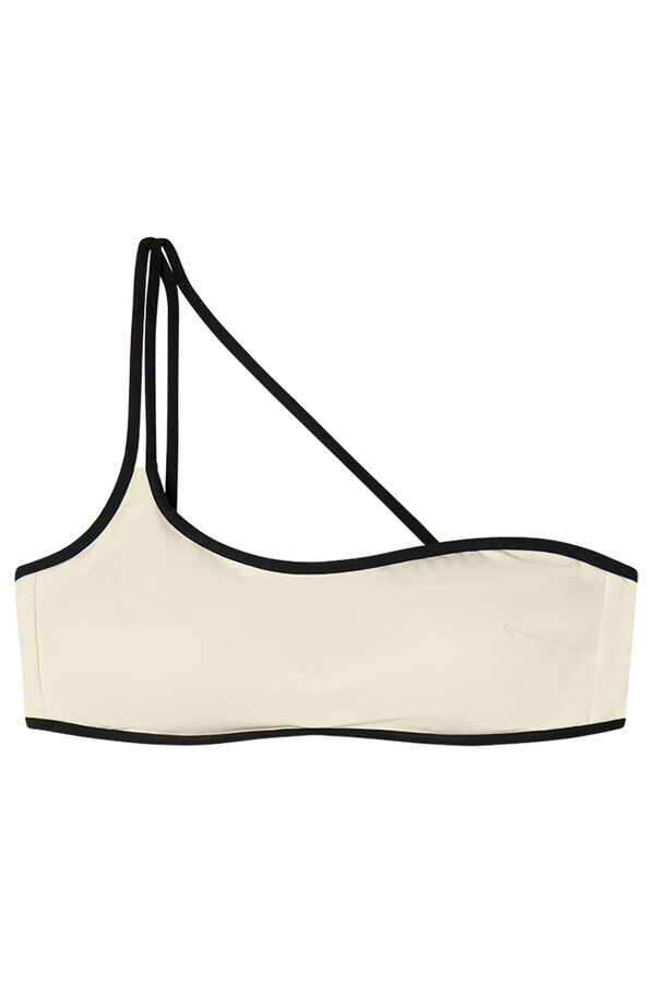 Women'secret Top bikini asimétrico aro marfil ribete marfil