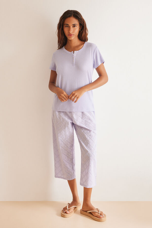Women'secret Pijama bordado suizo Capri lila morado/lila