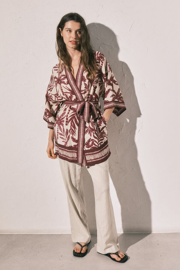 Women'secret Quimono estampado gren&aacute; estampado