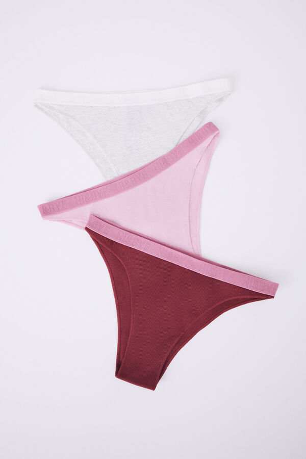 HI&BYE Pack 3 bragas brasile&ntilde;as algod&oacute;n gris, rosa y vino multicolor