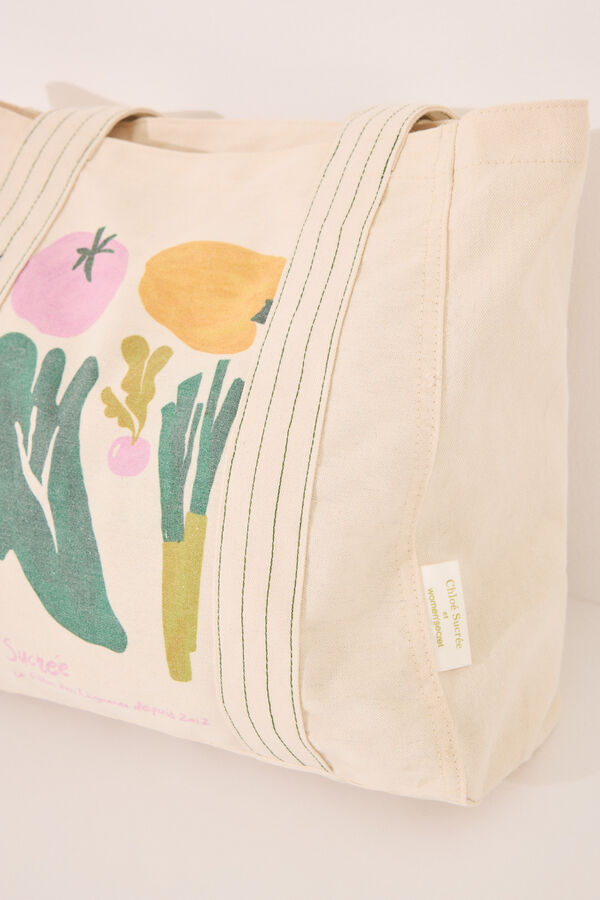 Women'secret Mala shopper de algod&atilde;o com estampa vegetal  bege