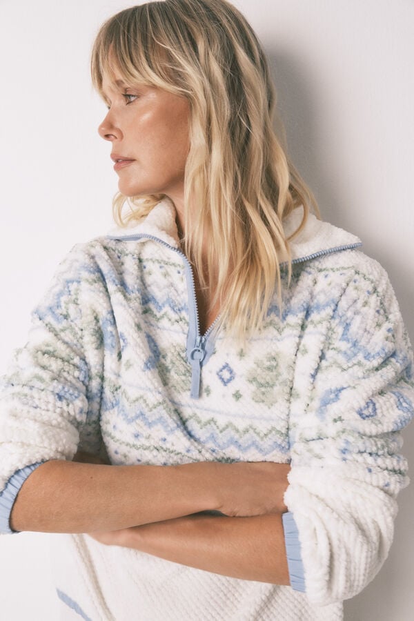 Women'secret Pijama largo polar Jaquard  marfil