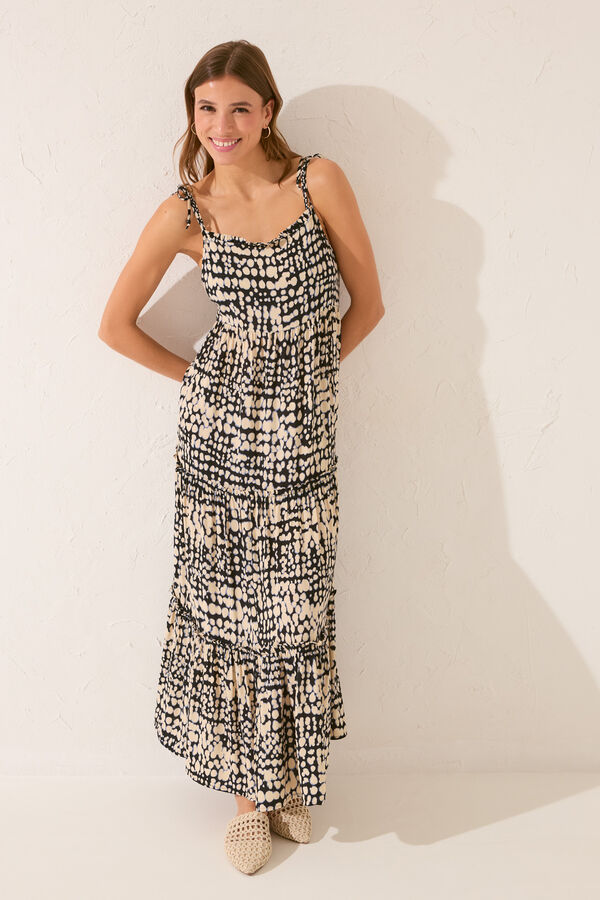 Women'secret Vestido largo estampado volantes negro