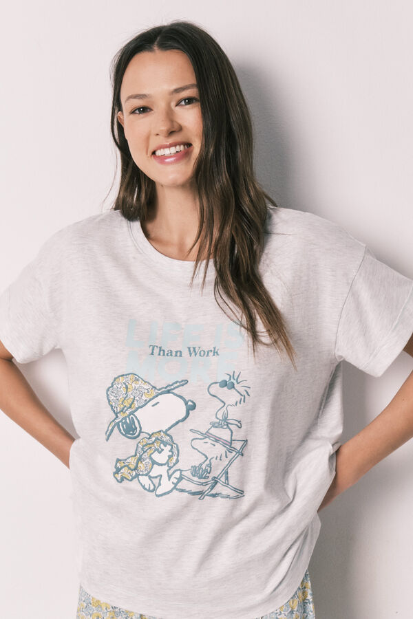 Women'secret Pijama largo algod&oacute;n Snoopy gris