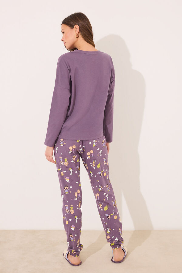 Women'secret Pijama largo 100% algod&oacute;n print Snoopy morado/lila