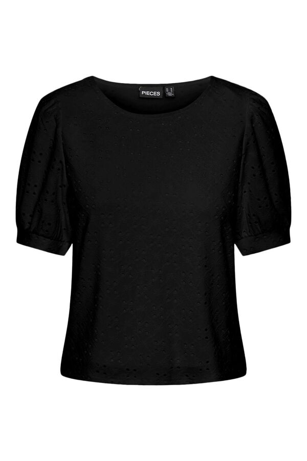 Pieces Blusa com decote em forma de Ou e manga curta.  preto