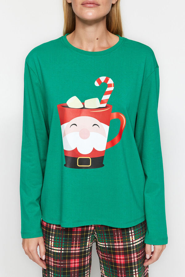 Trendyol Conjunto pijama cuadros Navidad Pap&aacute; No&eacute;l verde