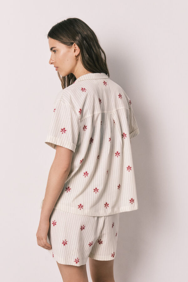 Women'secret Pijama curto camiseiro de riscas Snoopy bege