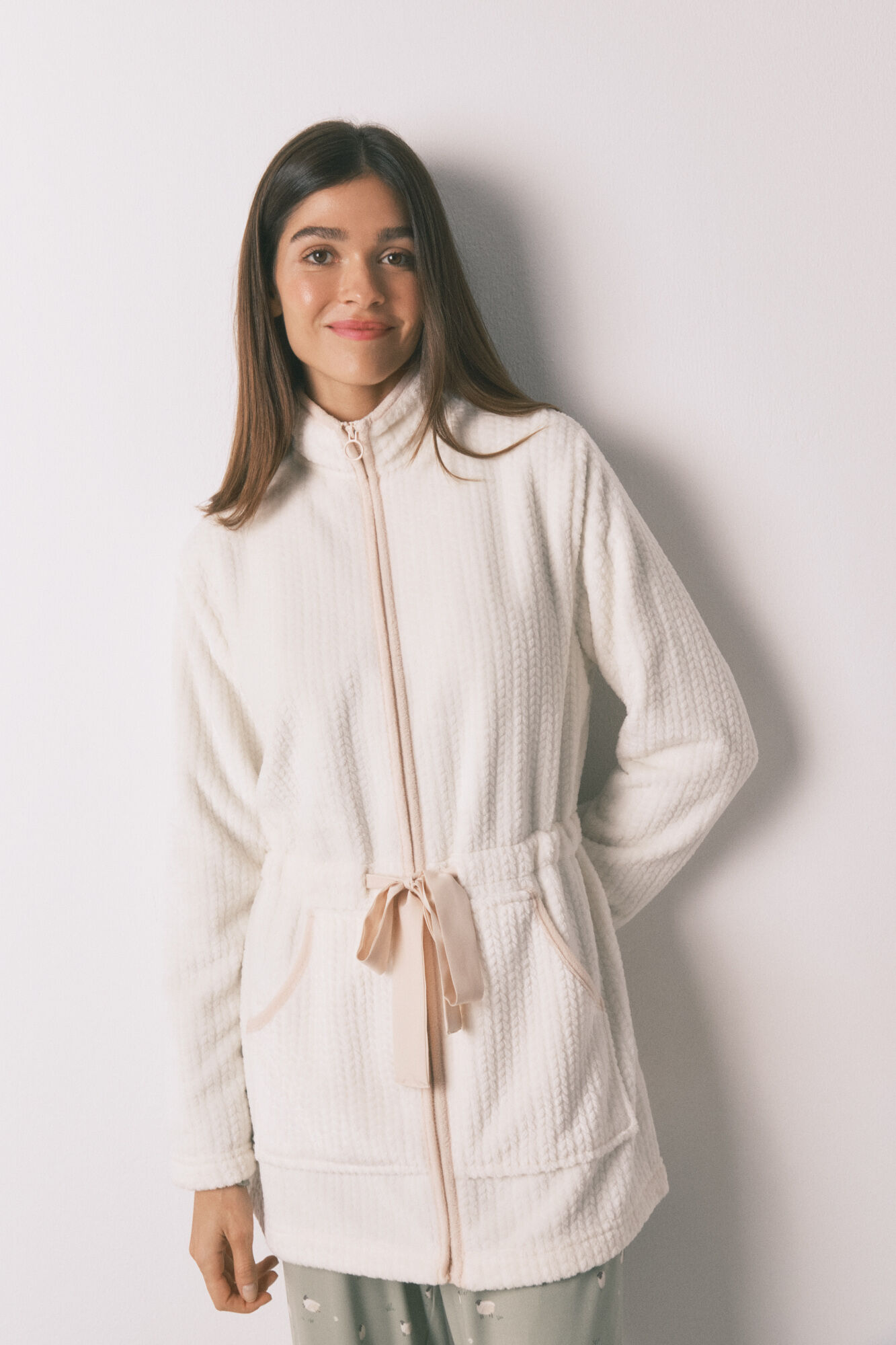 Women'secret Robe midi tecido polar branco