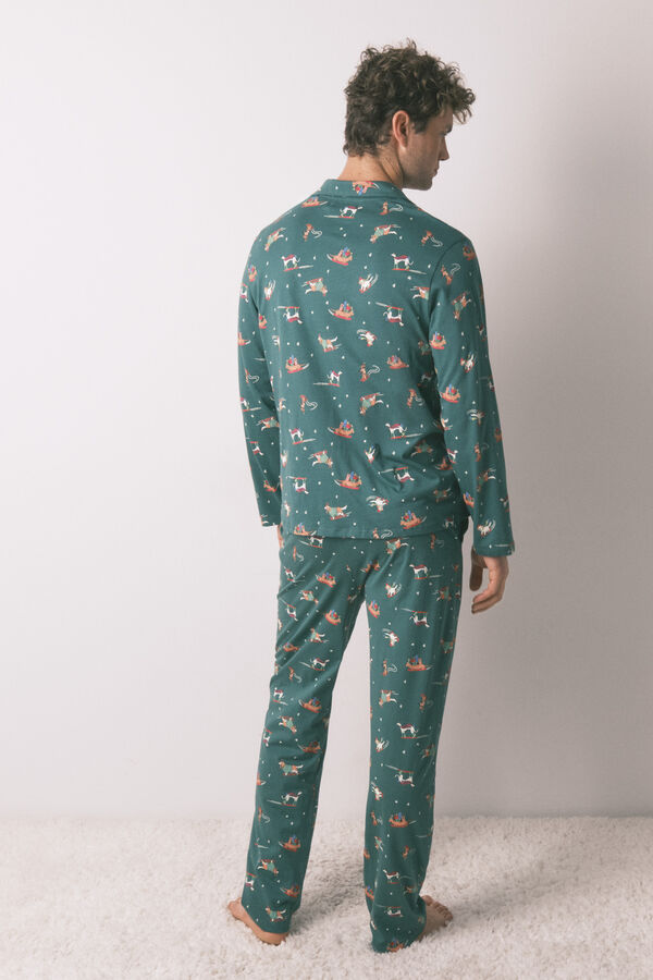 Women'secret Pijama camisa com estampado com c&atilde;es 100% algod&atilde;o verde