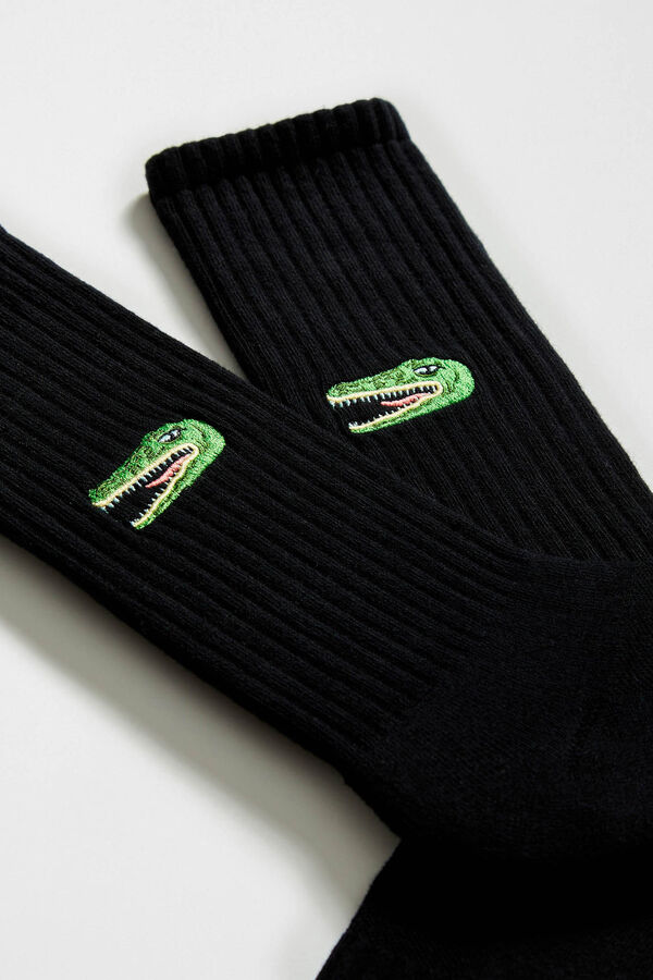 Besocks Calcetines altos print cocodrilo algodón orgánico negro gris