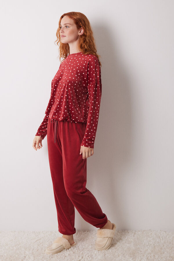 Women'secret Pijama largo terciopelo suave rojo estampado
