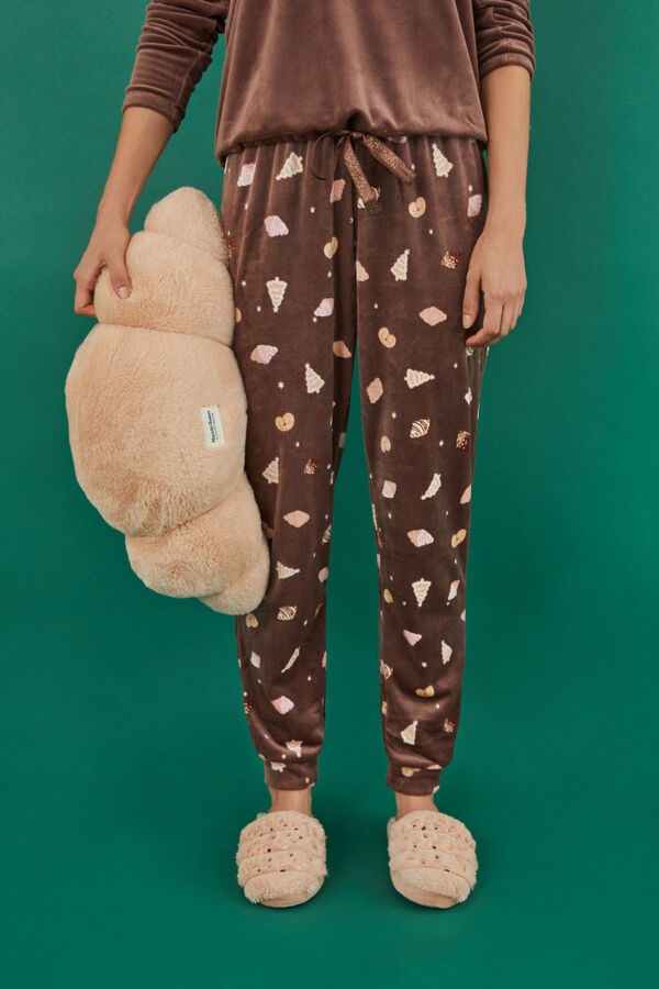 Women'secret Pijama veludo Manolo Bakes cru