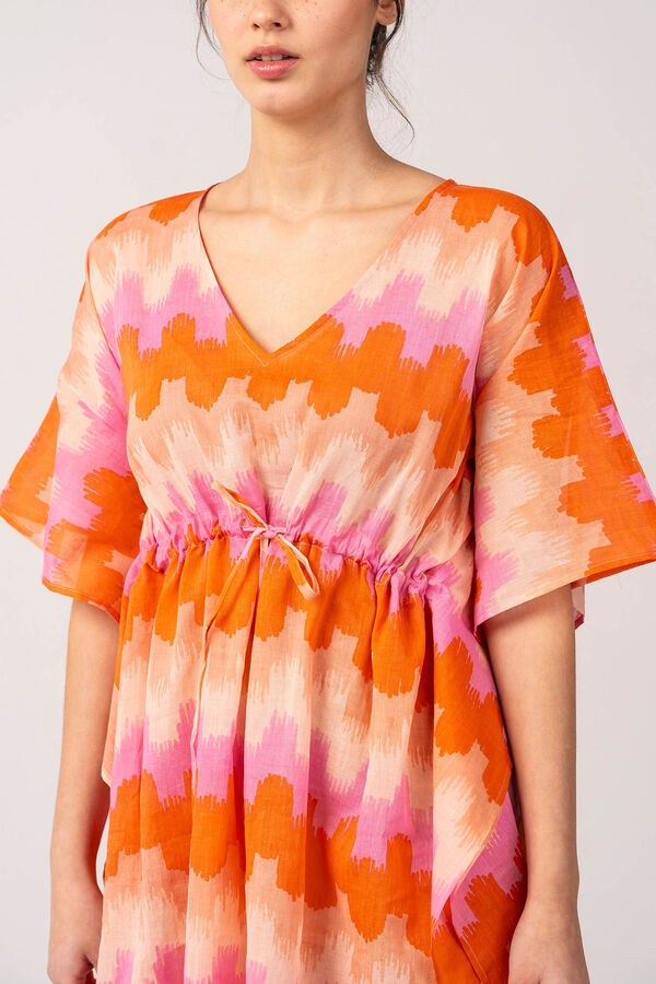 Abbacino Caftán de mujer con estampado geométrico naranja