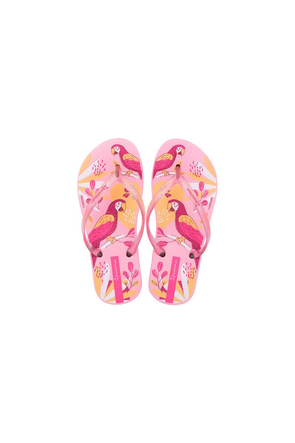Ipanema Chinelos infantis estampado papagaios tropicais rosa