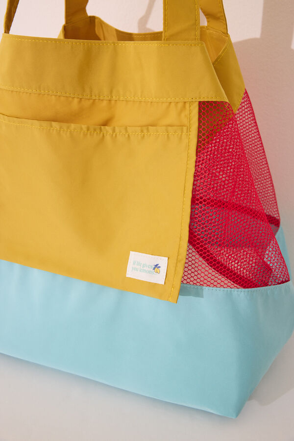 Women'secret Bolso mesh y nylon estampado blanco blanco