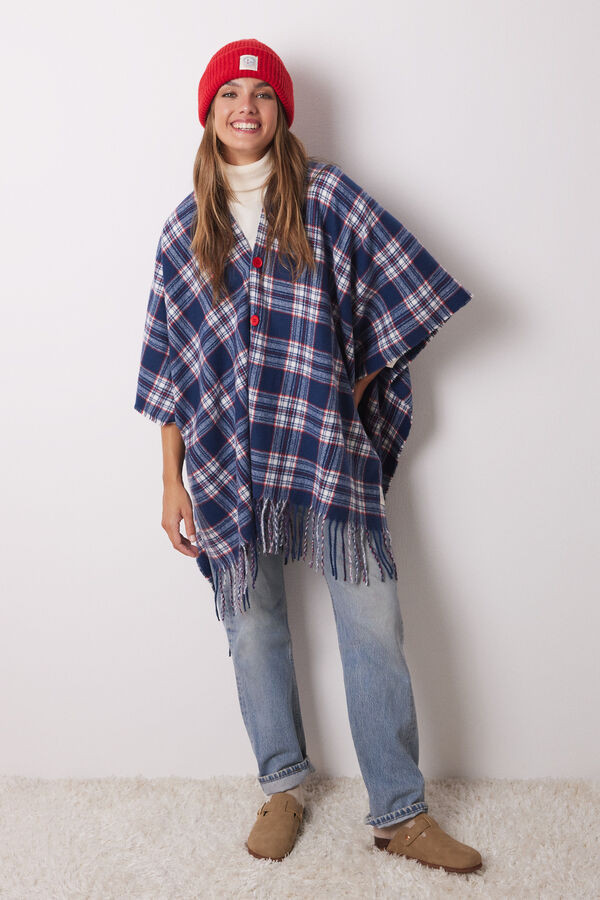 Women'secret Poncho xadrez com efeito de l&atilde; caxemira estampado