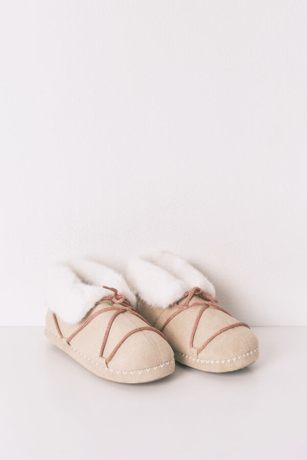 Women'secret Zapatillas casa botas antelina beige beige