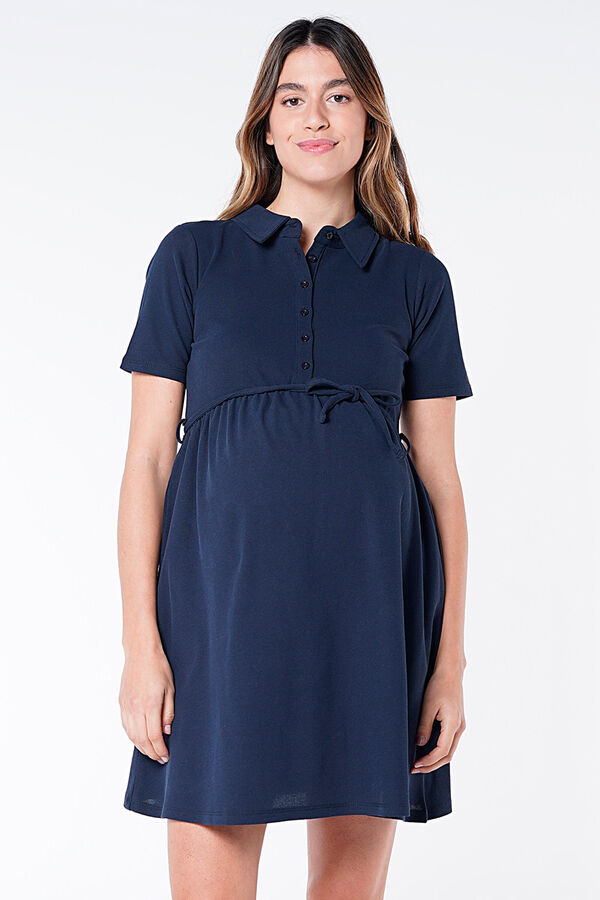 Ohma! Vestido maternity amamenta&ccedil;&atilde;o piqu&eacute; azul