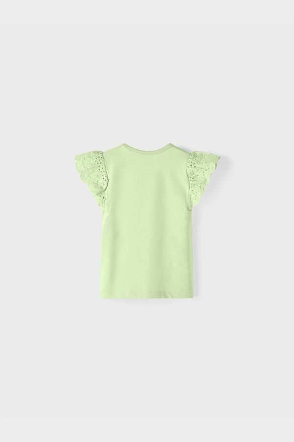 Womensecret Camiseta de niña sin mangas con detalle volante con bordado. verde