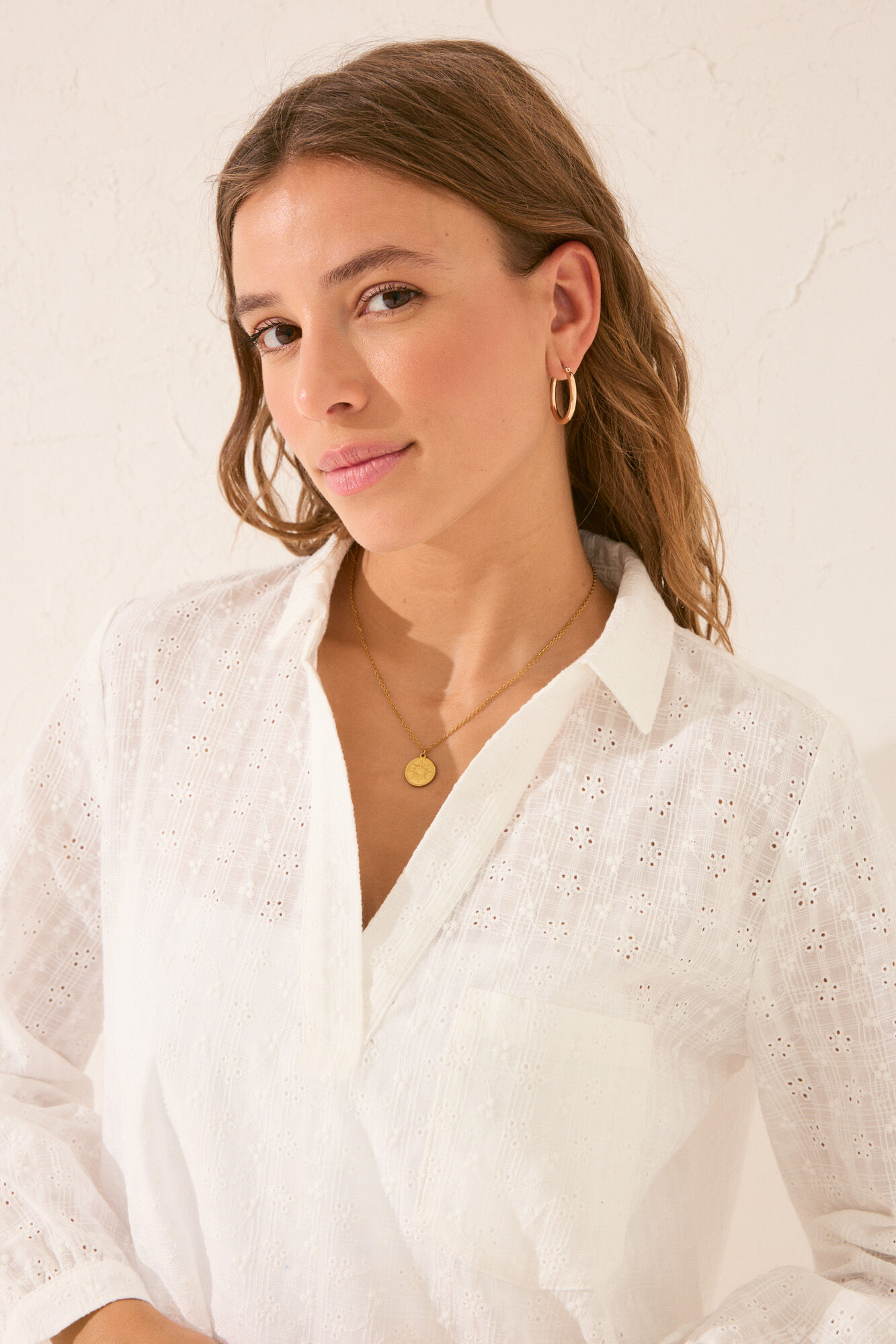 Women'secret Vestido midi branco de algod&atilde;o bordado