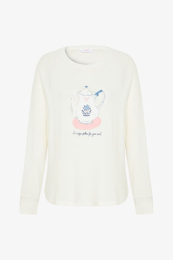Penti Camiseta de pijama con cuello redondo y efecto t&eacute;rmico Tea Time. marfil