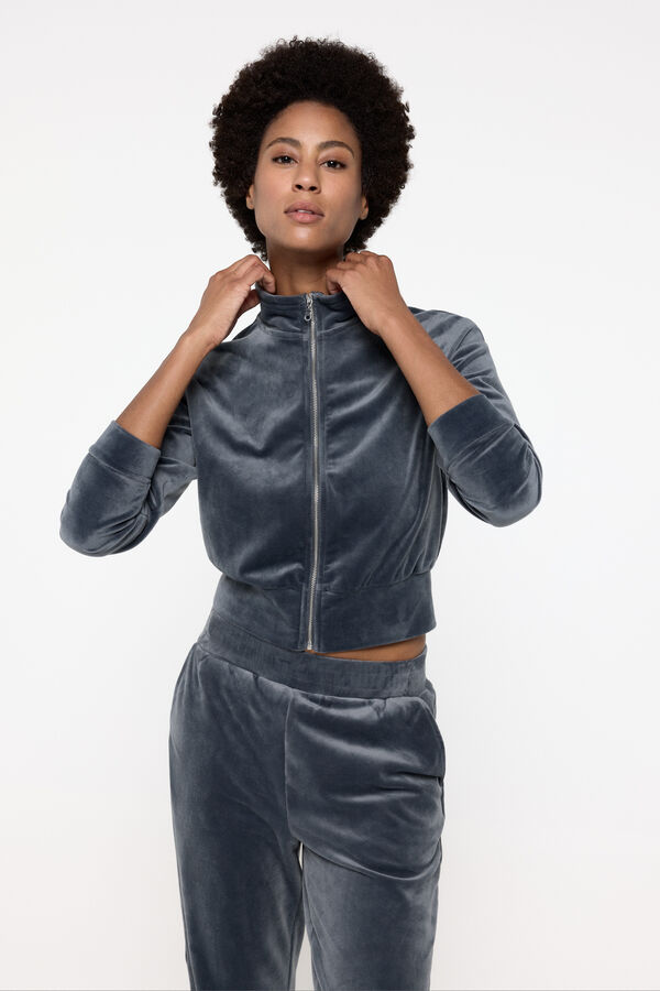 Only Play Sudadera cuello alto terciopelo gris