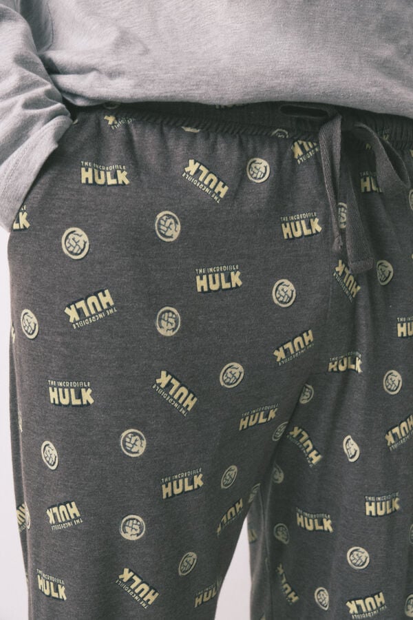 Women'secret Pijama largo hombre 100% algod&oacute;n "Hulk" gris