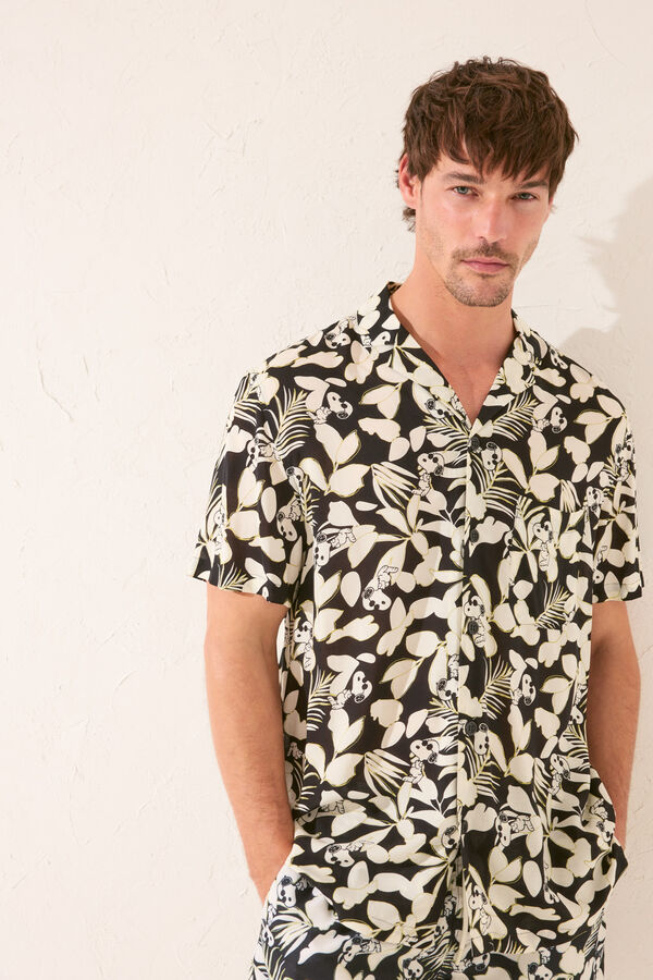 Women'secret Camisa masculina com estampado tropical Snoopy preto