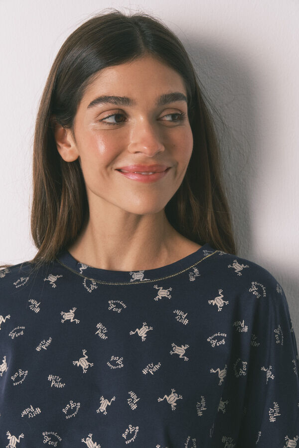 Women'secret Pijama largo 100% algod&oacute;n azul estampado ranitas  azul