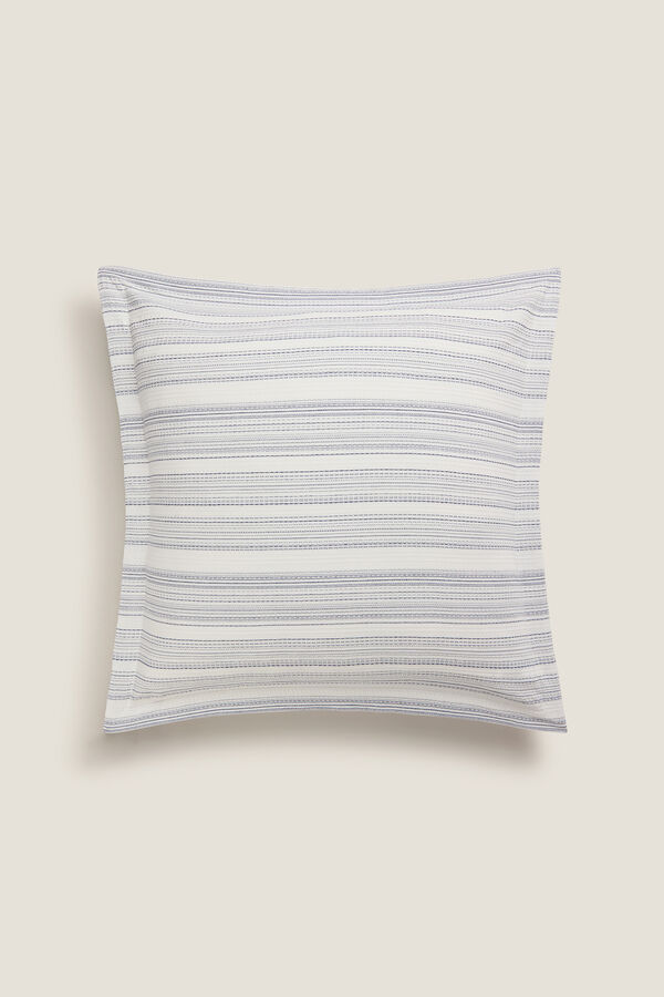 Textura Capa de almofada em tecido riscas de algod&atilde;o azul